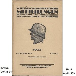 20A33-04. Militärwissenschaftliche Mitteilungen. April.  1933.