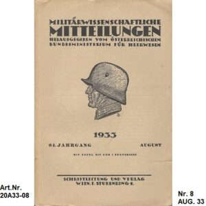 20A33-08. Militärwissenschaftliche Mitteilungen. August. 1933.