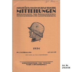 21A34-08. Militärwissenschaftliche Mitteilungen. August. 1934.