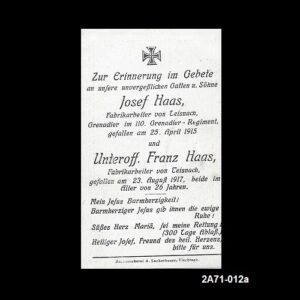 Josef Haas. 110. Grenadier-Regiment. 