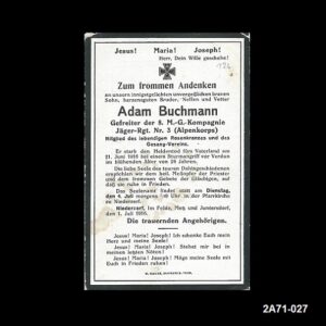 Adam Buchmann. Jäger Reg. Nr. 3. Alpenkorps
