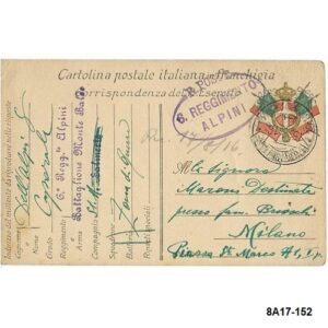 ITALY. 6. Regg. to Alpini. 15-08-1916.